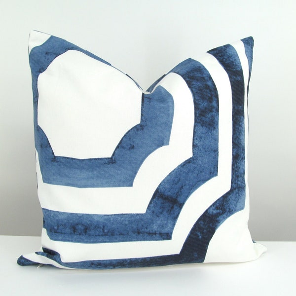 Modern Watercolor Blue 18x18 Pillow Cover/ Large Geometric Print/ Square Pillow/ Decorative Throw Pillow/ Accent Cushion Cover