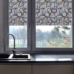 Modern Faux Roman Shade/ Mock Valance/ Fake Roman Shade/ Stationary  Decorative Roman Shade/ Blue-Natural/ Custom Sizing Available! #101