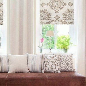 Medallion Faux Roman Shade/ Lined  Mock Valance/ Fake Roman Shades/ Parvani  In Driftwood/ Custom Sizing Available! #203