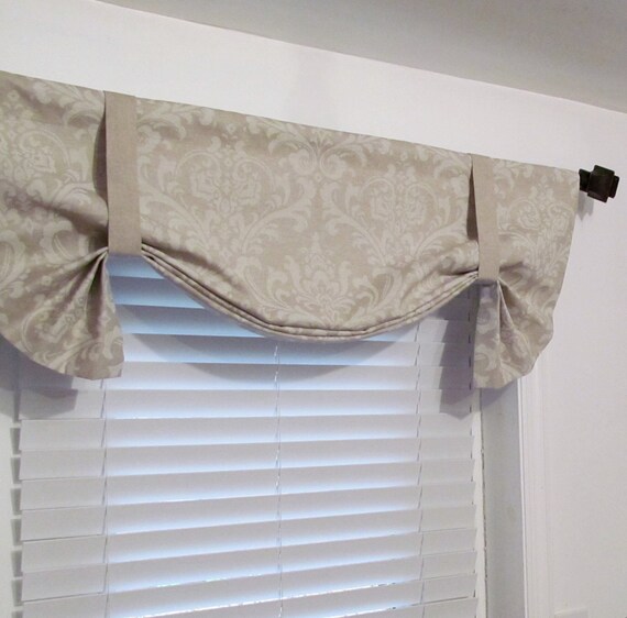 Tie Up Valance Linen Damask White and Beige Traditions/ Etsy