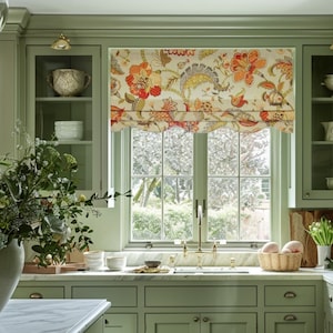 Jacobean Scalloped Faux Roman Shade/ Unique Trimmed Mock Valance/ P.Kaufmann Finder&#39;s Keepers/ 4 Color Options/ Original Design by SoD® #315