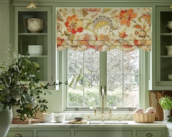 Jacobean Scalloped Faux Roman Shade/ Unique Trimmed Mock Valance/ P.Kaufmann Finder's Keepers/ 4 Color Options/ Original Design by SoD® #315