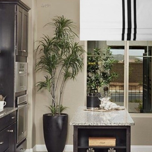 White Roman Shade With Black Trim Etsy