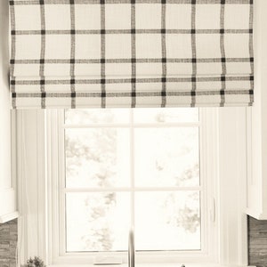 Buffalo Checkered Faux Roman Shade Lined Fake Roman Shade Gingham Plaid Black and White Custom Sizing Available!