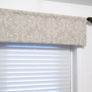 Straight-Flat Window Valance/ Blend Cloud Oatmeal Traditions/ Beige Linen Damask/ Custom Sizing Available! #228