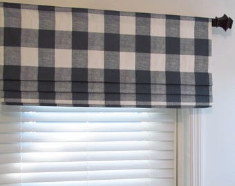Buffalo Check Faux Roman Shade/ Lined Mock Valance/ Plaid Fake Roman Shade/ Anderson Gunmetal/ Custom Sizing Available! #115