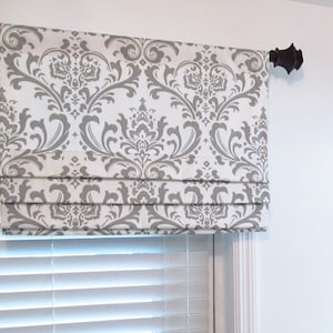 Faux Roman Shade/ Lined Mock Valance/ Premier Prints Traditions/ White-Storm Grey/ Custom Sizing Available! #163