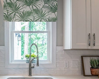 Custom Made to Order Flat Window Valance/ Tropical Leaf Green and White/ Custom Sizing Available! #413