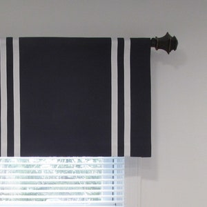 Contemporary Modern Window Valance/ Navy and White/ Vertical  Ribbon Trimmed Curtain/ Original Design by SoD!
