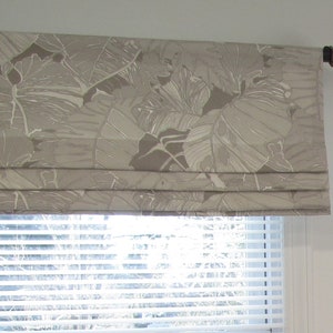 Ready to Ship! Floral Faux Roman Shade 33&quot;x15&quot;/  Lined Roman Valance/ Gray Monstera Leaves #343