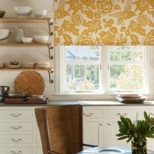 Flower And Bird Flat Window Valance/ Designer Window Panel/Farmhouse Decor/ Maize Aviary by Thomas Paul/ Custom Sizing Available!#301