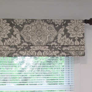 Faux Roman Shade/ Fake Roman Shade/ Lined Mock Valance/ Grey-Beige-Cream/ Magnolia Belmont Metal/ Custom Sizing Available! #267