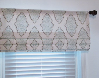 Faux Roman Shade/ Lined Mock Valance/ Stationary Roman Shade/ Snowy Blue Taupe White/  Custom Sizing Available! #302