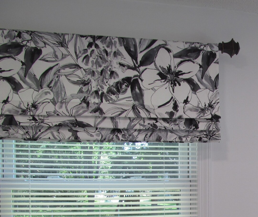 Chalkboard Floral Faux Roman Shade/ Lined Mock Valance/ Modern White