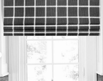 Ink Faux  Roman Shade/ Lined Mock Roman Valance/ Check Gingham Plaid/ Modern Farmhouse/ Custom Sizing Available! #407