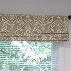 Faux Roman Shade/Sand-Off White Damask/ Lined Mock Roman  Valance/ Tan-Beige-Brown/ Custom Sizing Available! #244