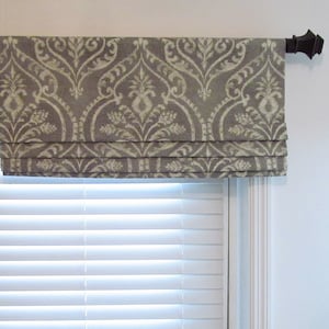 Faux Roman Shade/ Mock Roman Valance/ Fake Roman Shades/ Gray Off-White Damask/  Dalusio Pebble/ Custom Sizing Available! #125
