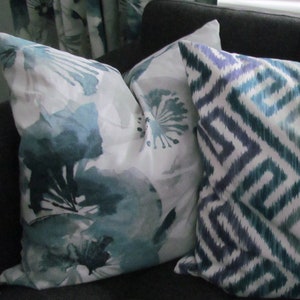 Modern Blue Floral Pillow Cover/ Decorative Throw Pillow Cover/  Blue Watercolor Floral Design/ 2 Color Options Available! #362