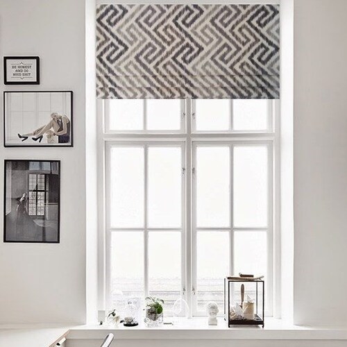 Fauxfake Roman Shade/ Stationary Roman Shade/ Black and Grey Etsy