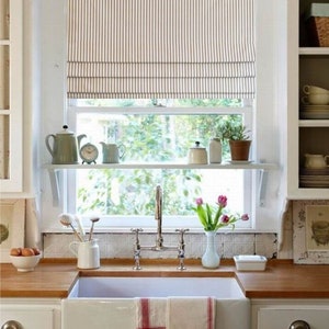 Ticking Faux Roman Shade/  Tan-Ivory Ticking Stripe/ Mock Roman Valance/ Fake  Roman Shade/ Custom Sizing Available! #286