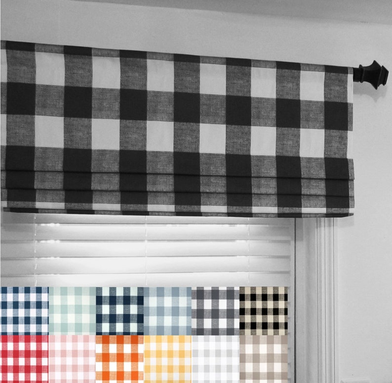 Buffalo Checkered Faux Roman Shade Lined Fake Roman Shade Gingham Plaid Black and White Custom Sizing Available!