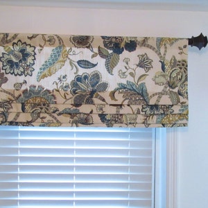 Faux Roman Shade/ Jacobean Floral Mock Valance/ Fake Roman Shade /P.Kaufmann Finders Keepers French Blue/  Custom Sizing Available! #197