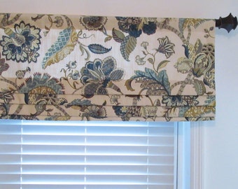 Faux Roman Shade/ Jacobean Floral Mock Valance/ Fake Roman Shade /P.Kaufmann Finders Keepers French Blue/  Custom Sizing Available! #197