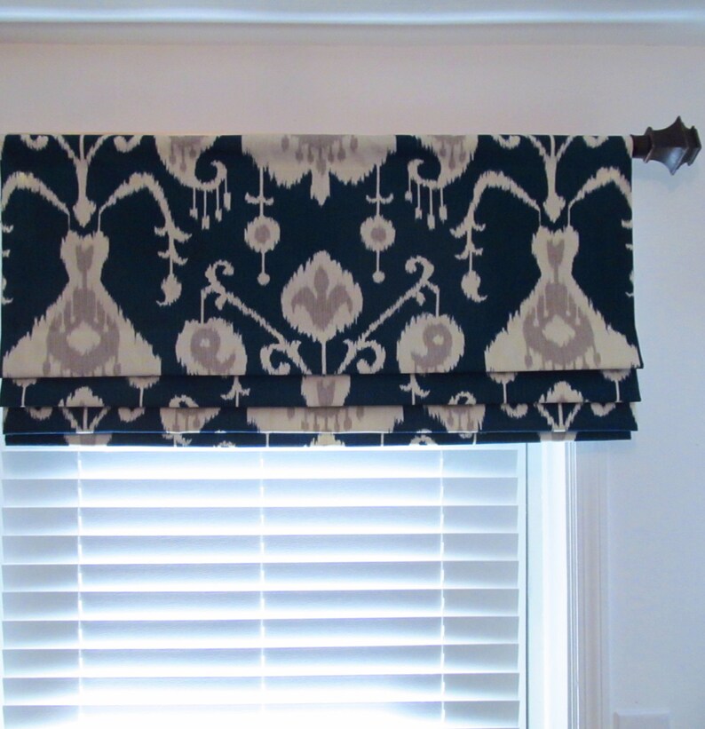 Ikat Navy Blue Faux Roman Shade/ Mock Roman Valance/ Magnolia Etsy
