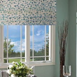 Faux Roman Shade/ Fake Roman Shades/ Lined Mock Valance/ Covington Orbits Seaglass/ Custom Sizing Available 254 image 1