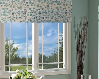 Faux Roman Shade/ Fake Roman Shades/ Lined Mock Valance/ Covington Orbits Seaglass/ Custom Sizing Available! #254