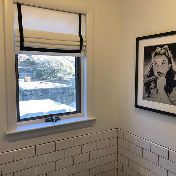 White Roman Shade With Black Trim Etsy