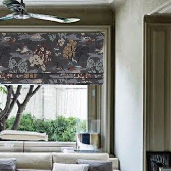 Special Listing for  Gae Marie/ Faux-Fake Roman Shade / Mock Valance/ Robert Allen Modern Toile Graphite/ Custom Sizing Available! #274