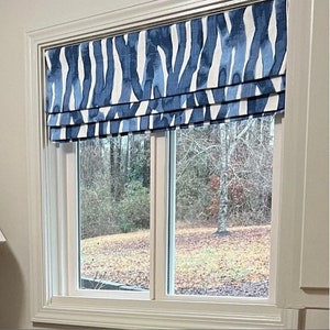 Faux-Fake Roman Shade/ Stationary Roman Shades/ Blue Watercolor Mock Valance/ Custom Sizing Available! #399