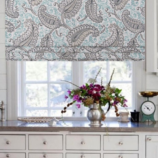 Paisley Faux Roman Shade/ Fake Roman Shades/ Lined Mock Roman Valance/  Shannon Canal Twill / Custom Sizing Available! #142A