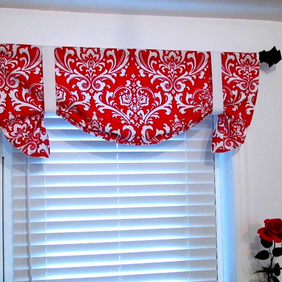 Items similar to Tie Up Curtain Valance Lipstick Red/White Damask