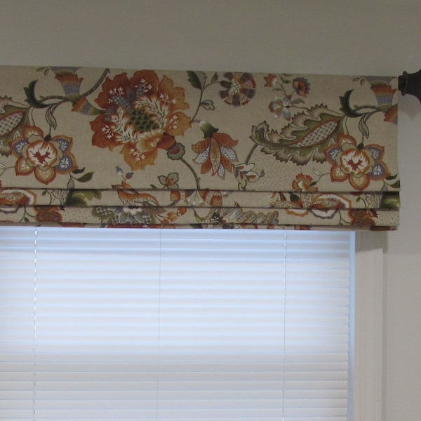 Floral Jacobean Faux Roman Shade / Lined  Mock Roman Valance /Fake Roman Shade/  P.Kaufmann Fabric/  Custom Sizing Available! #140