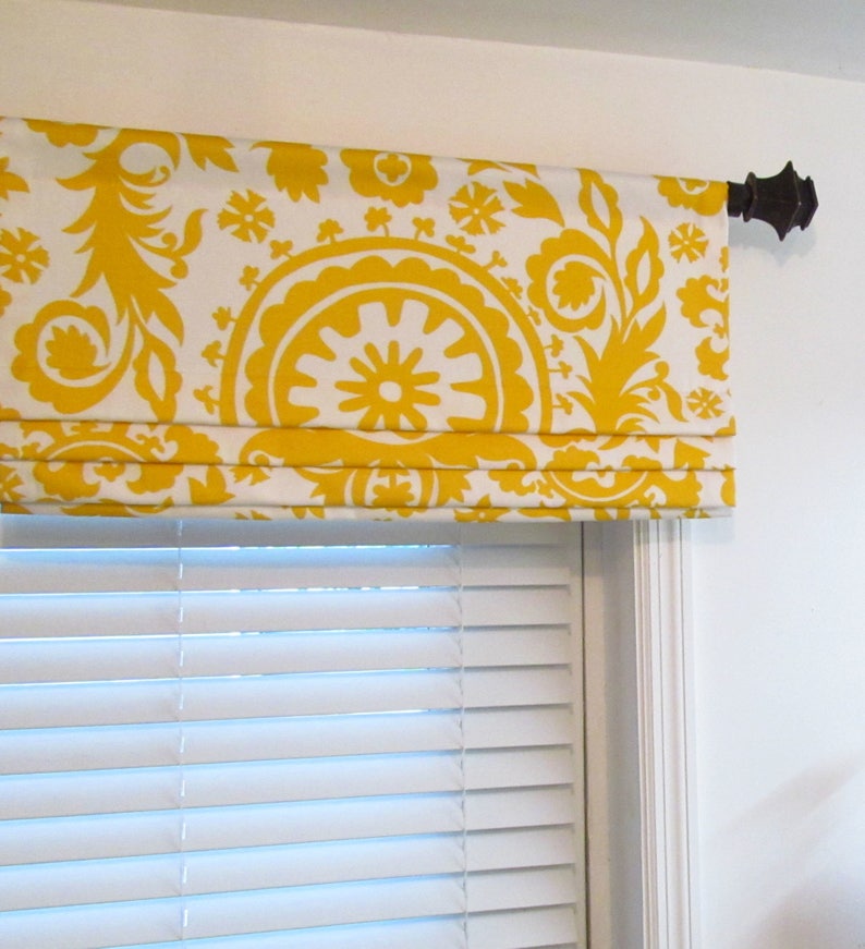 Faux Roman Shade Lined Valance Suzani Yellow Custom Image 0