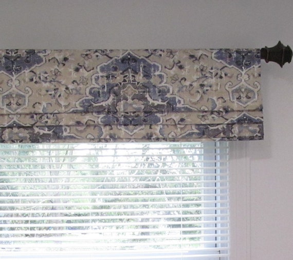 Faux Roman Shade Blue and Brown Animal Print Lined Mock Valance Fake