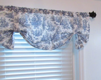 TIE UP  Valance/ Blue & White Toile Curtain/  Country Cottage/ Shabby Chic French Decor/ Custom Sizing Available! #332