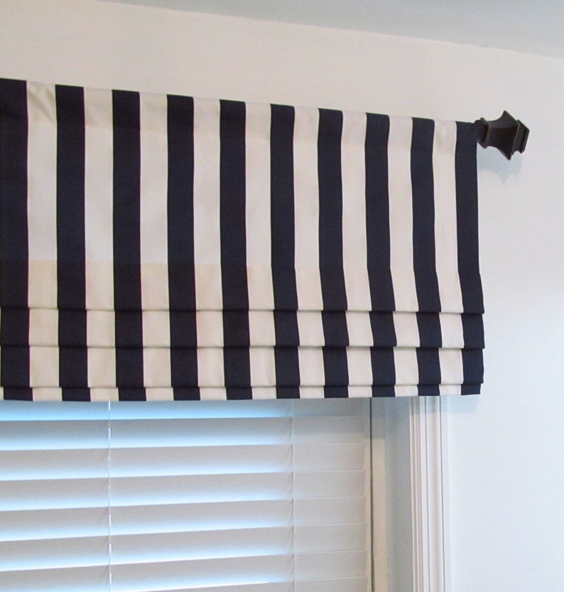 Navy Blue & White Striped Faux Roman Shade Lined Mock Valance - Etsy
