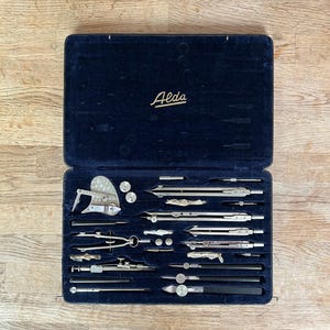 Vintage Alda PRÄZISION XII drafting tools with case and dotting detail pen drawing architecture - Made in Germany