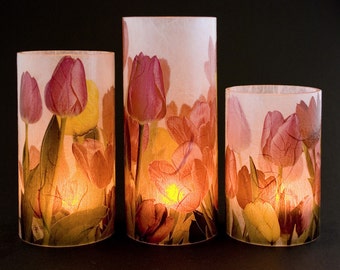 Tulips eKandle Kuffs(TM). LED table lighting. Flameless candles. Candle holder for electric tea lights. Bedroom and bathroom lighting.