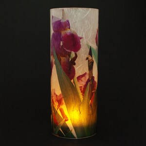 Iris electric candle cover. 1 large size includes a free Electric Tea Light. Backyard decor. Outdoor lighting. Battery lights. Flameless. image 1