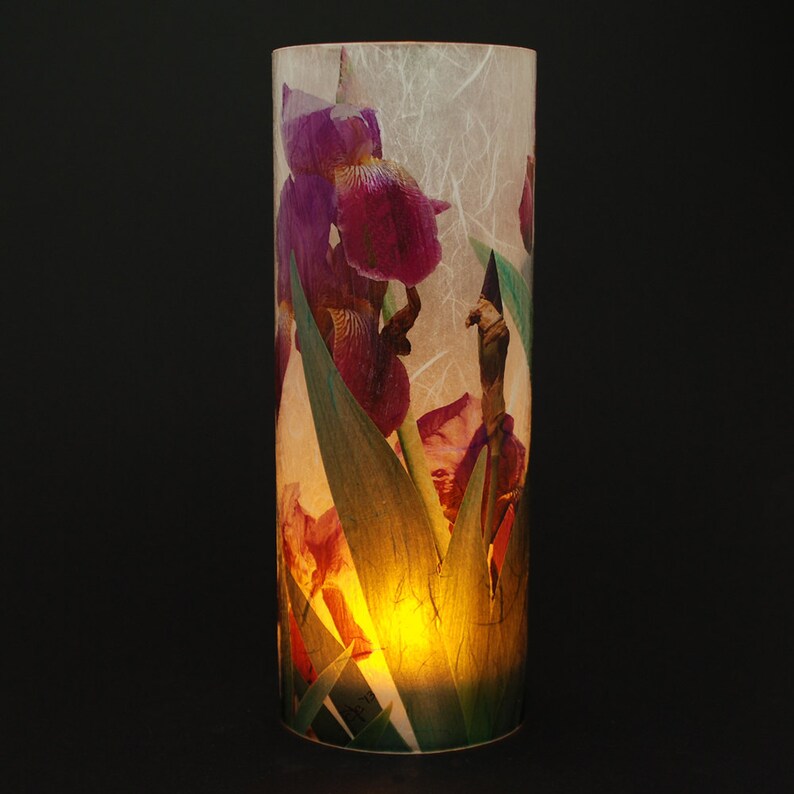 Iris electric candle cover. 1 large size includes a free Electric Tea Light. Backyard decor. Outdoor lighting. Battery lights. Flameless. image 1