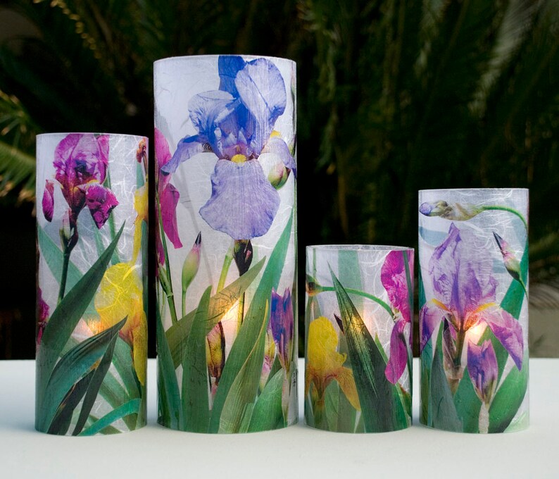 Iris electric candle cover. 1 large size includes a free Electric Tea Light. Backyard decor. Outdoor lighting. Battery lights. Flameless. image 5