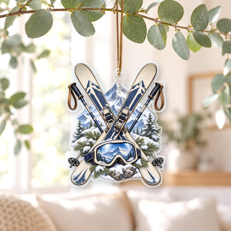 Snow Skiing 2D Acrylic Ornament, Custom Name Keepsake, Skis Poles and ...