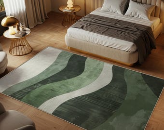 Sage Green Abstract Floor Rug, Modern Home Decor