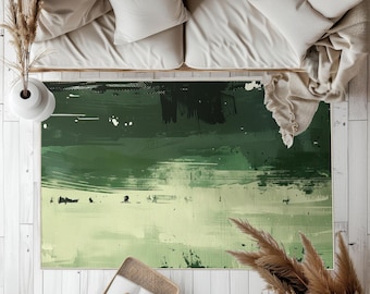 Sage Green Abstract Polyester Area Rug, Contemporary Decor