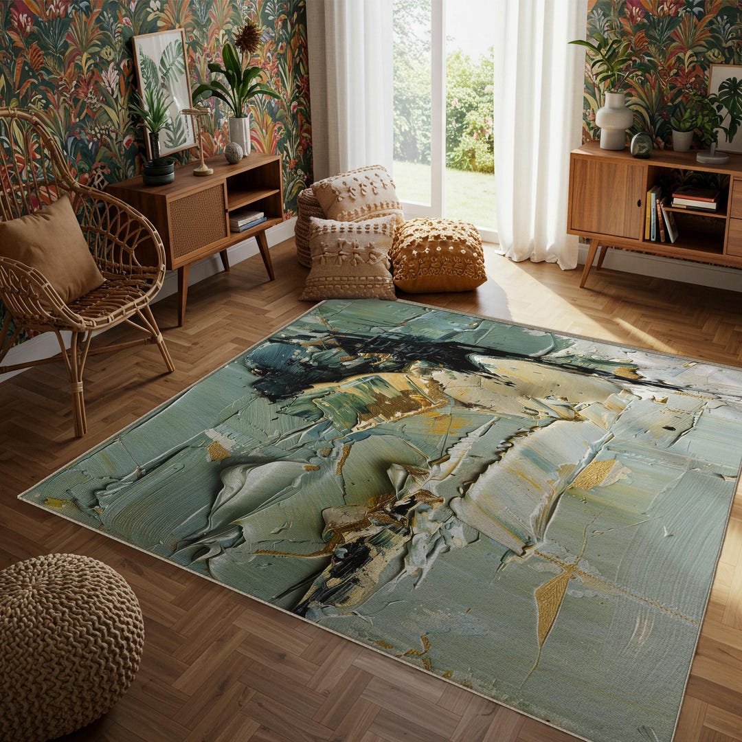 Modern Olive Green Rug, Area Rug, Maximalist Abstract Area Rug, Unique ...