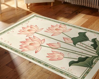 Tappeto lavabile Wabi-Sabi Lotus Flower: tappeto con fantasia unica per decorazioni e regali per la casa